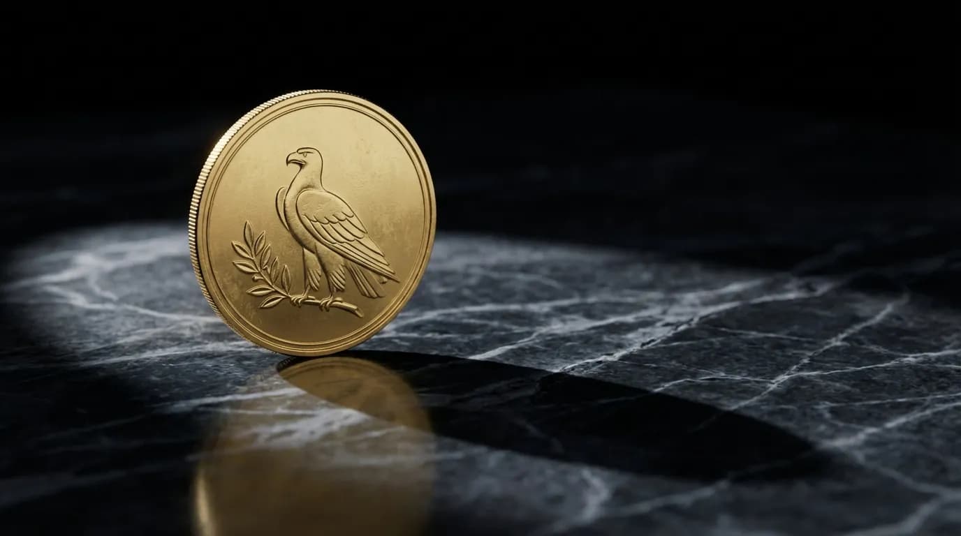Pièce d'or minimaliste sur marbre noir symbole de la rentabilité du PEA Boursorama