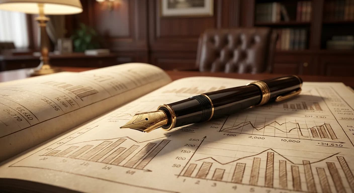 Détail macro d'un stylo de luxe sur des documents financiers pour l'optimisation fiscale