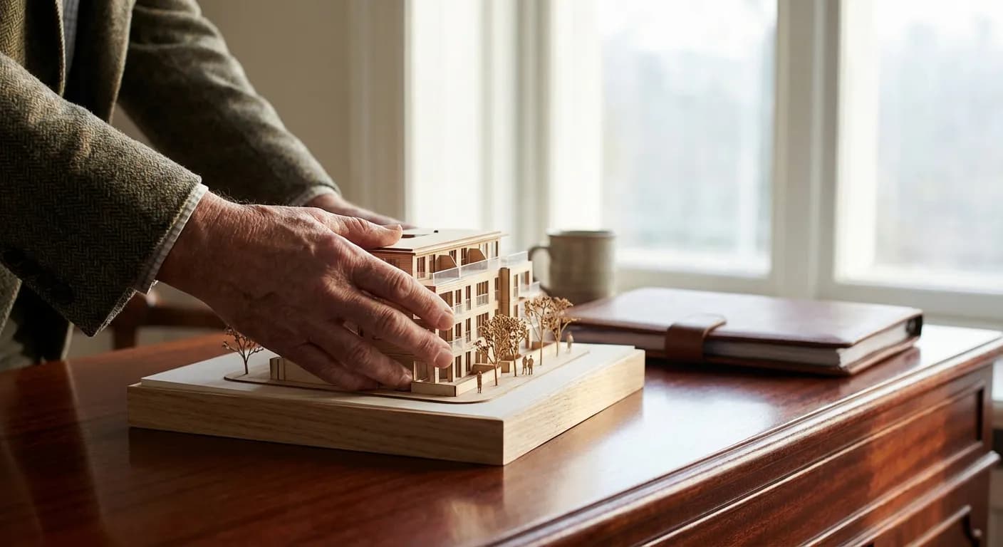 Maquette d'immeuble illustrant le fonctionnement du concept Bricks.co