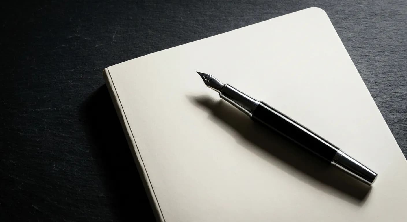 Stylo plume élégant sur un carnet, icône de la création d'entreprise.