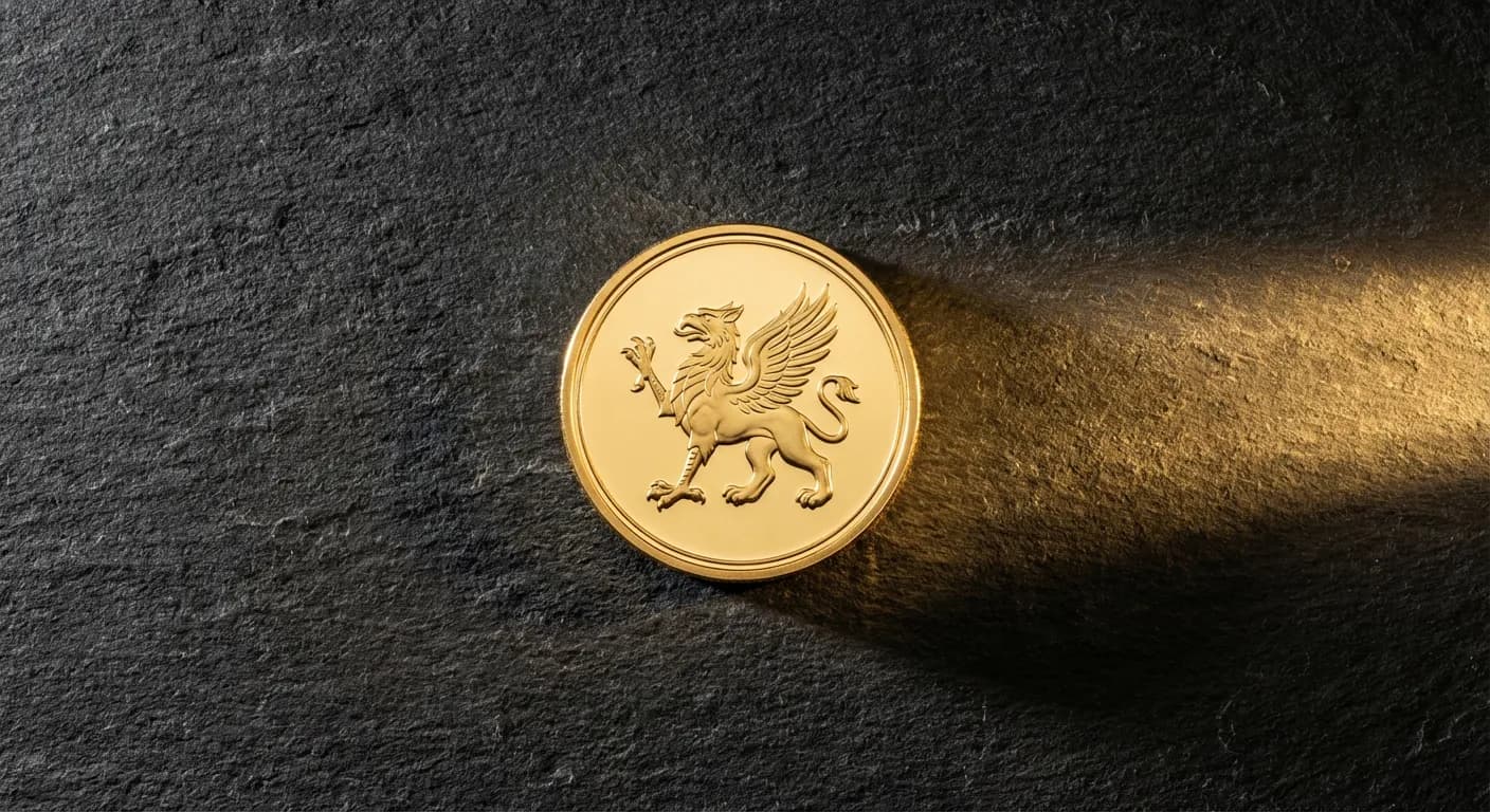 Gros plan minimaliste d'une pièce d'or sur fond sombre