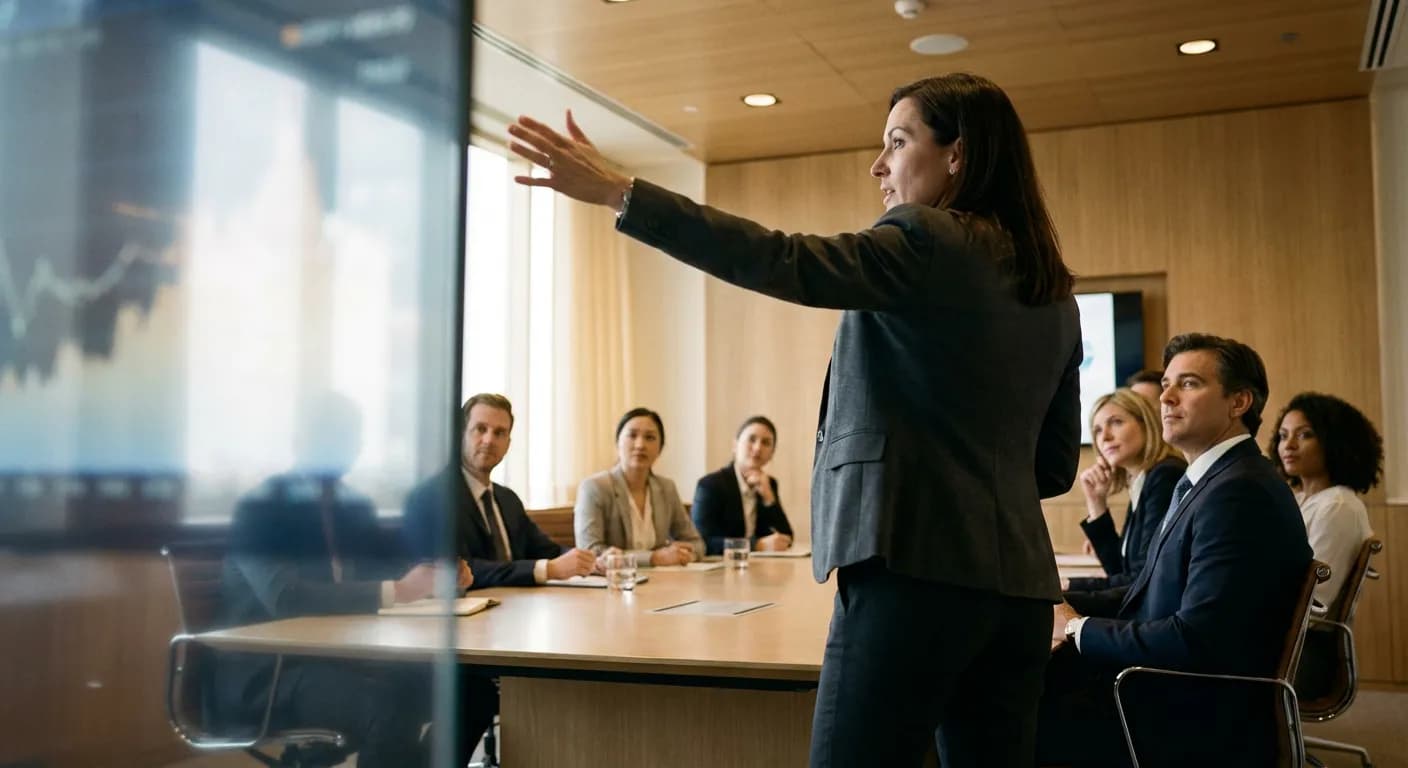 Entrepreneur convainquant des investisseurs lors d'une réunion stratégique