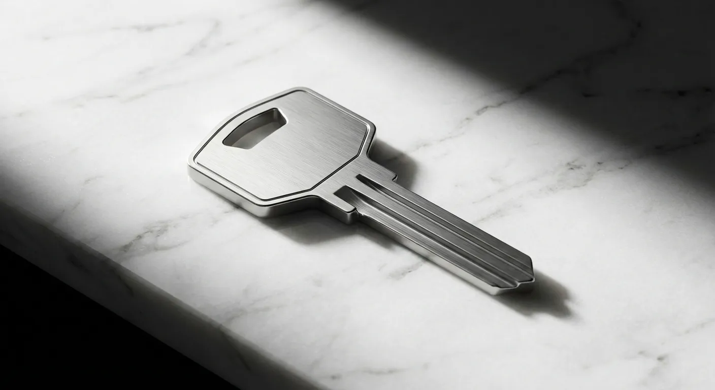 Une clé moderne sur une surface en marbre pour symboliser l'adresse administrative