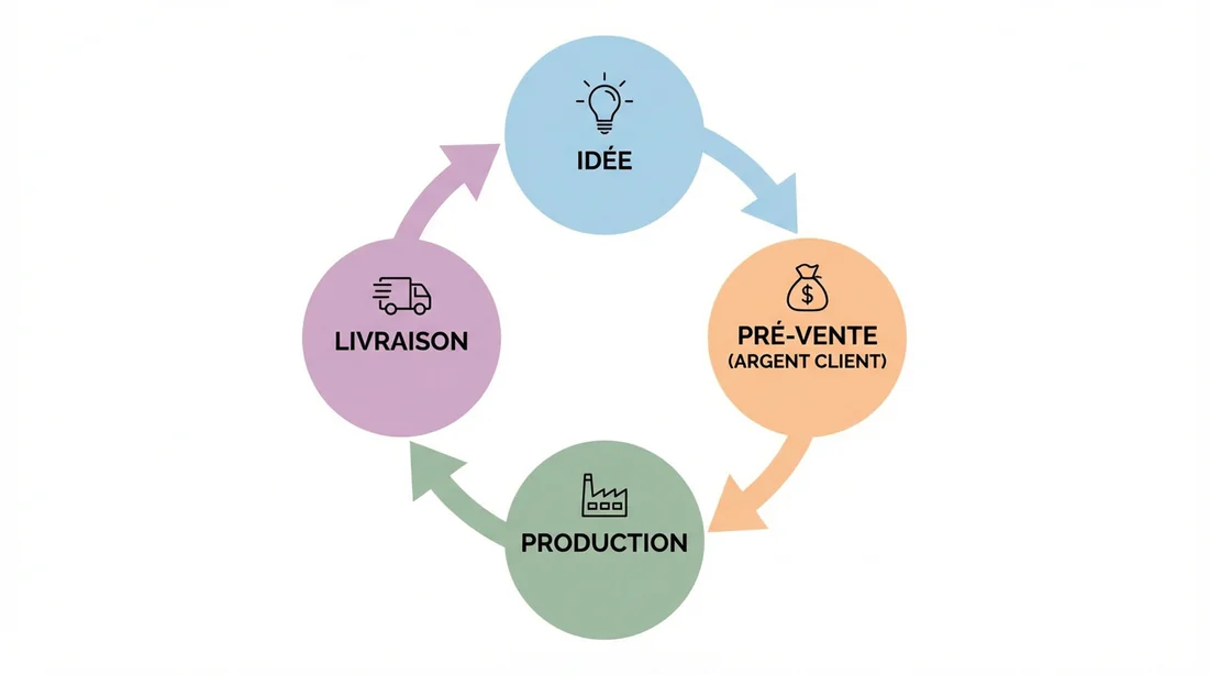 Schéma infographique du cycle de pré-vente pour financer la production