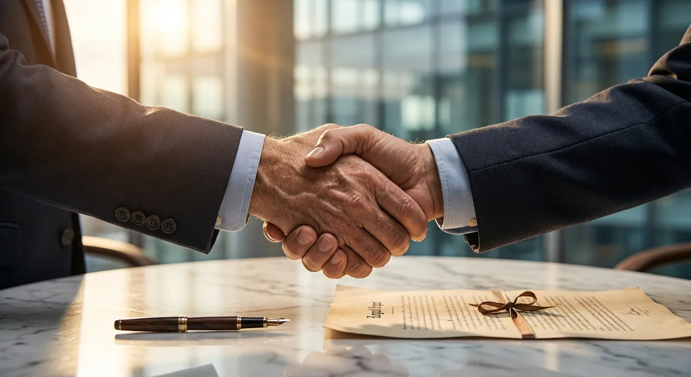 Gros plan de la transmission des biens et signature de documents financiers