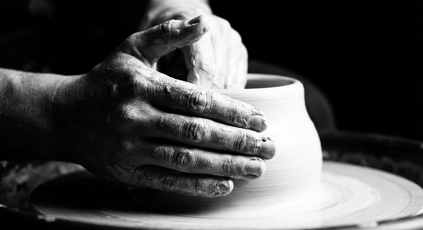 Mains d'artisan travaillant l'argile gros plan