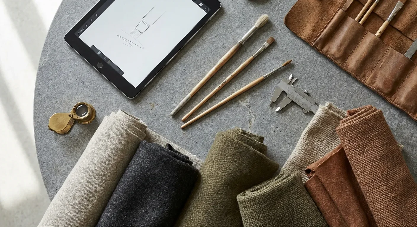 Distinction entre artisan et artiste-auteur Outils d'artisan et tablette numérique sur une surface en pierre