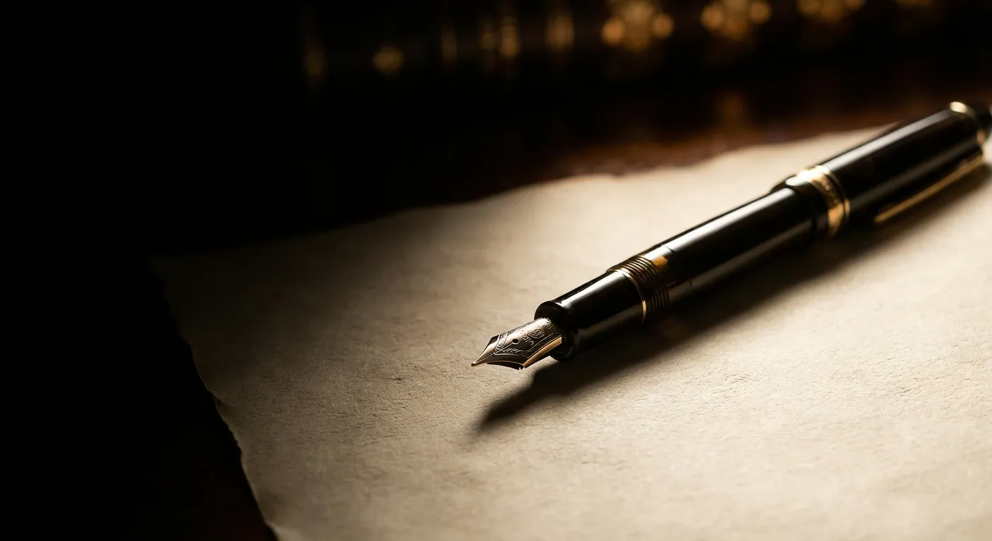 Stylo plume de luxe sur un document vierge, symbole de la signature des statuts