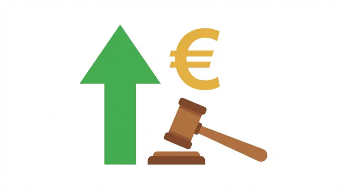 Icône de croissance financière avec un symbole euro et un marteau de juge.