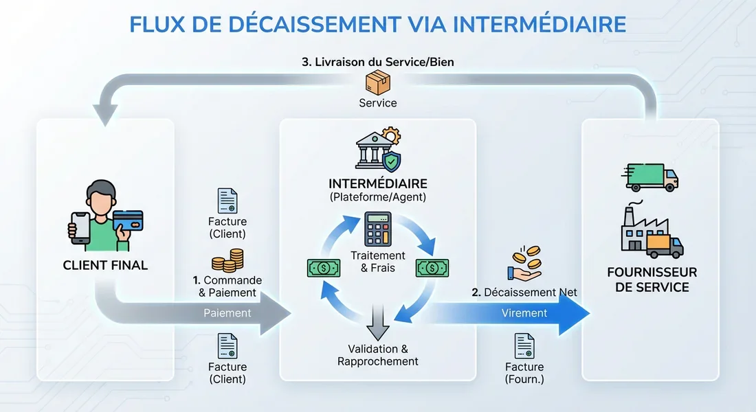 Flux financier d'une opération de débours Schéma explicatif du fonctionnement comptable des débours.