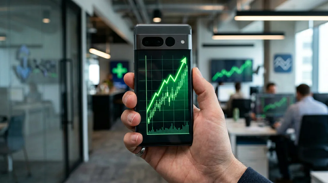 Espace de travail moderne montrant un portefeuille d'actions sur un ordinateur.