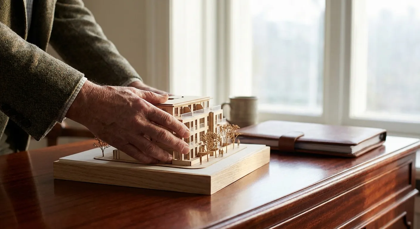 Maquette d'immeuble illustrant le fonctionnement du concept Bricks.co