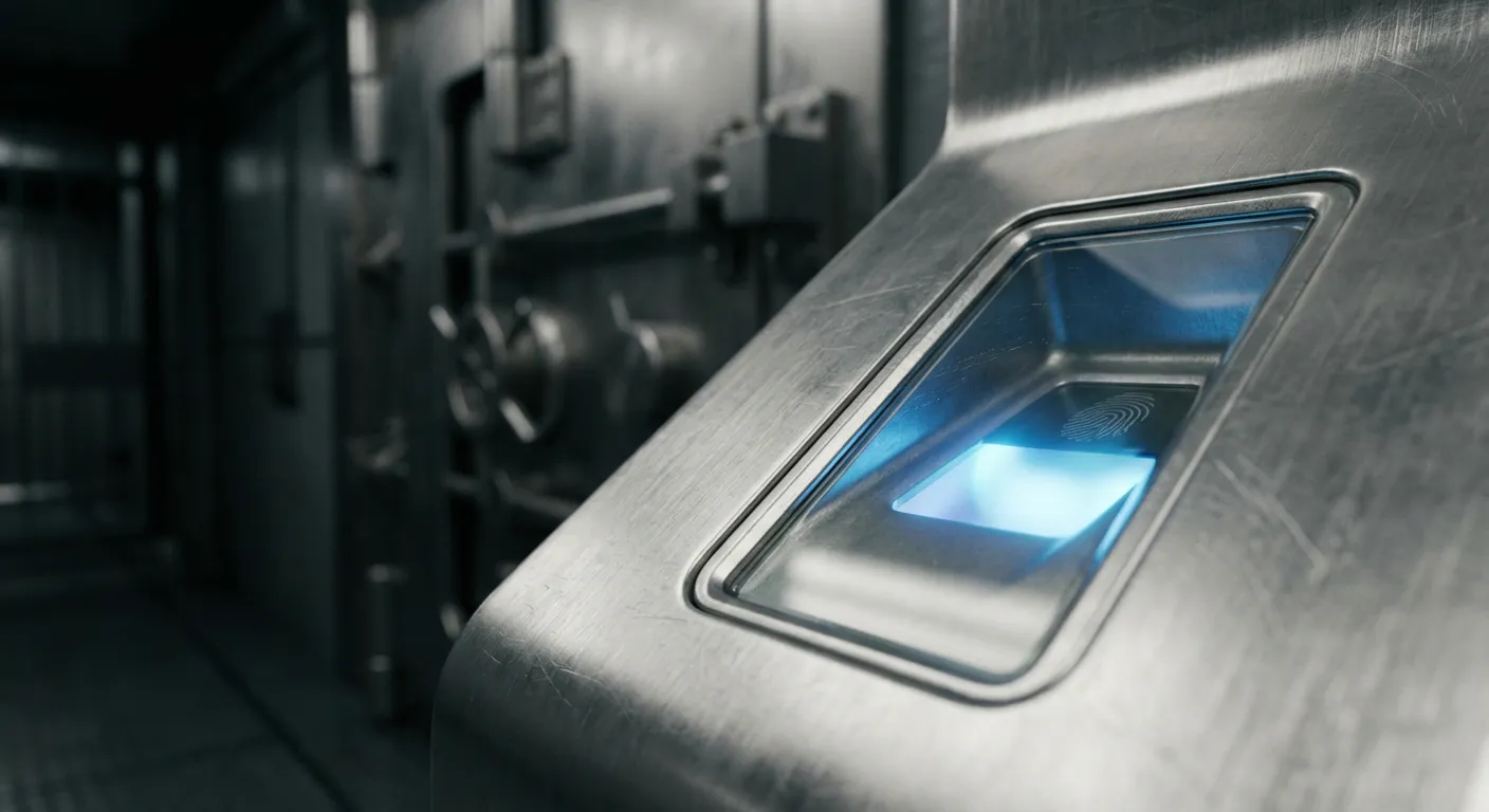 Détail macro d'un capteur de sécurité biométrique ultra-moderne pour la protection des actifs crypto.