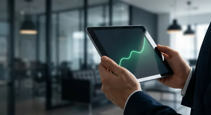 Analyse de courbes financières stables sur tablette pour placement obligataire.