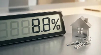 Calculatrice affichant un pourcentage de prêt LTV à côté d'une icône de maison.