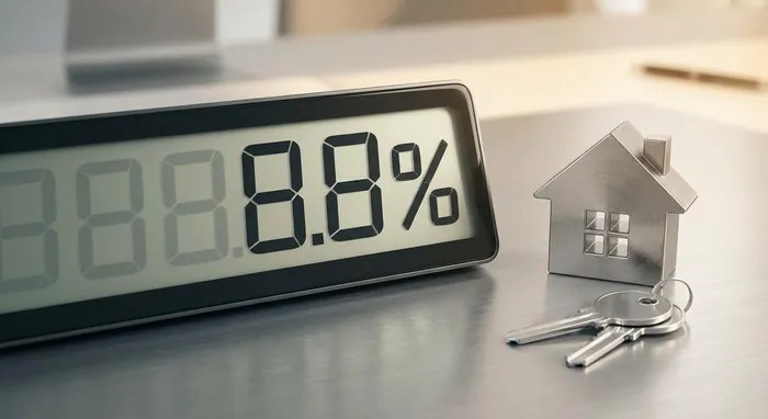 Calculatrice affichant un pourcentage de prêt LTV à côté d'une icône de maison.