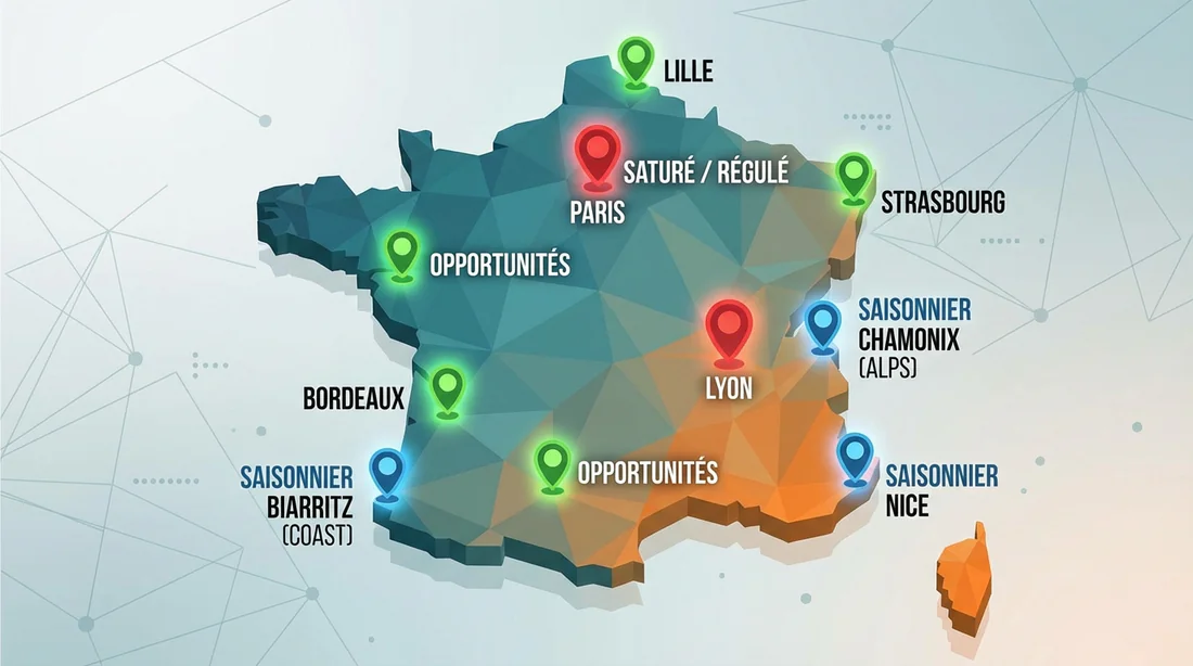 Carte de France des opportunités d'investissement locatif Airbnb en 2026.