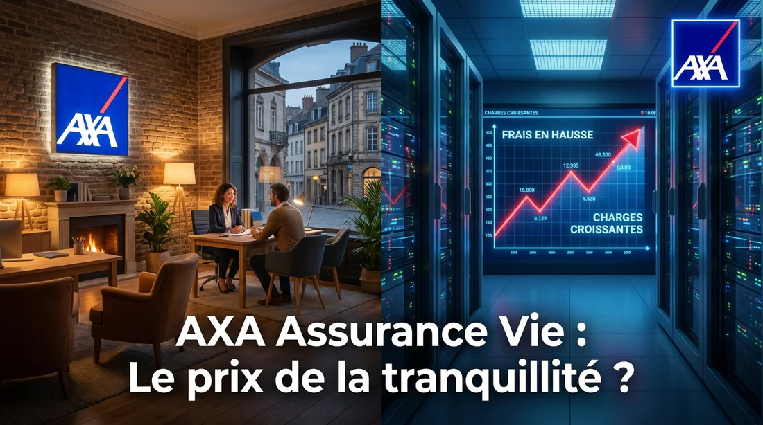 Comparaison entre une agence AXA rassurante et la hausse des frais de gestion en assurance vie.
