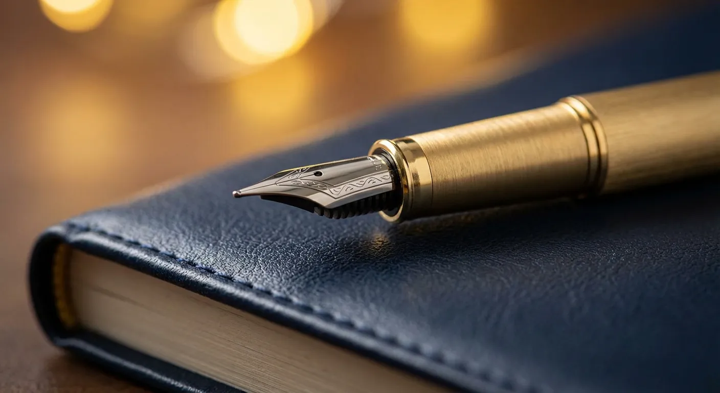 Plume dorée sur cuir bleu pour l'avis assurance vie Banque Postale.