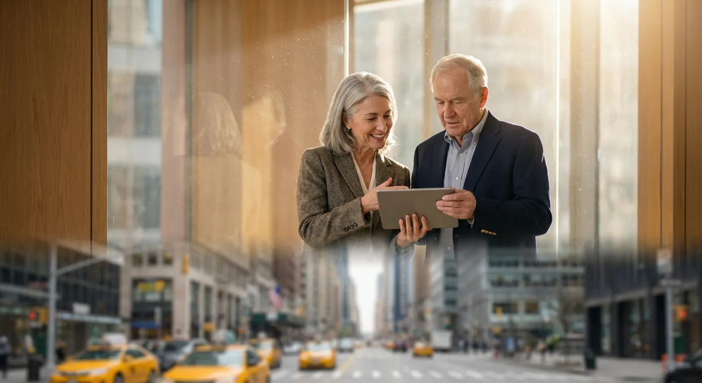 Conseiller financier et client échangeant dans un bureau moderne et élégant.