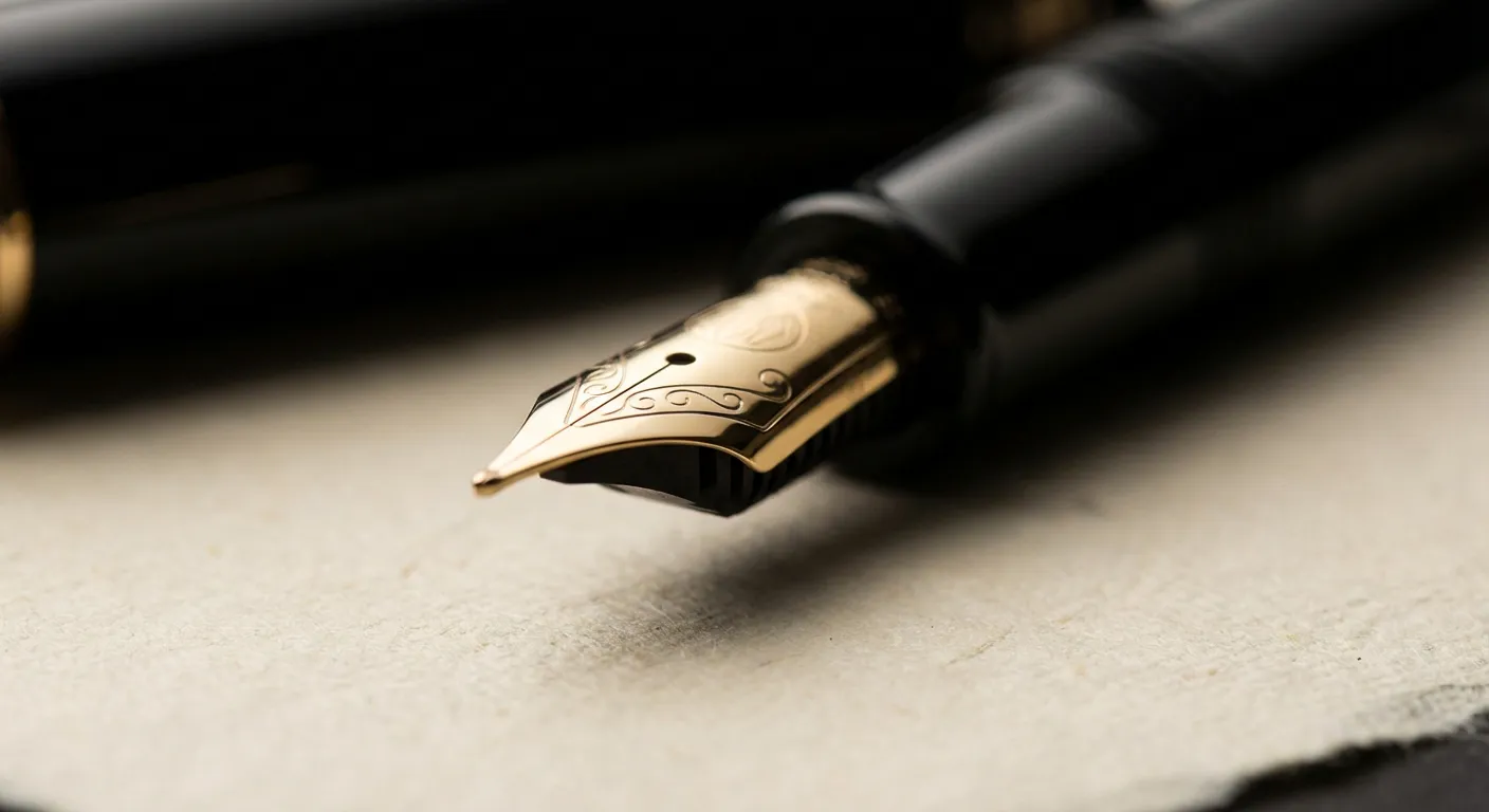 Gros plan minimaliste d'un stylo plume de luxe symbolisant la signature d'un contrat d'épargne.