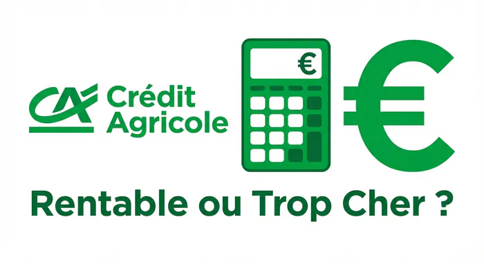 Miniature SEO : Logo Crédit Agricole, calculatrice et symbole Euro