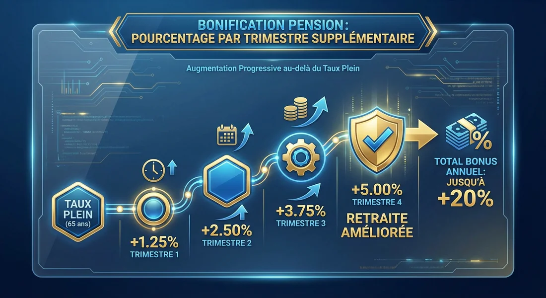 Schéma explicatif du calcul des trimestres de surcote pour la retraite.